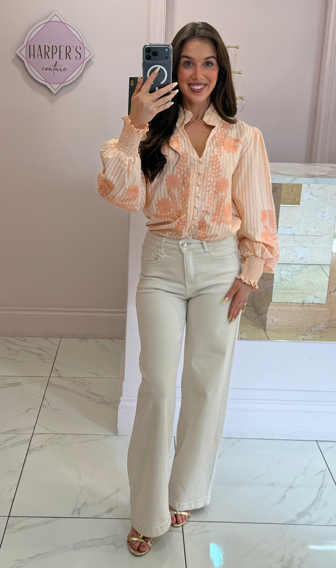 Cherish Coral Embroidery Detail Shirt/Blouse