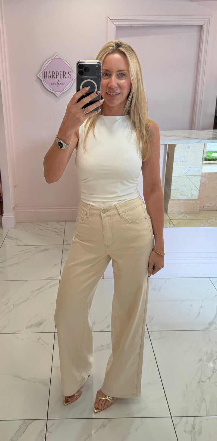Martha Beige Dad Fit Stretch Jeans