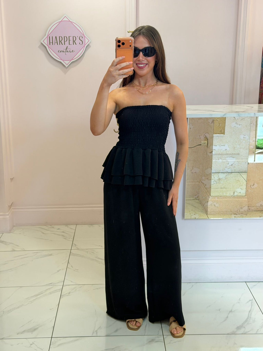 Bianca Black Bandeau Top &amp; Trousers Co Ord