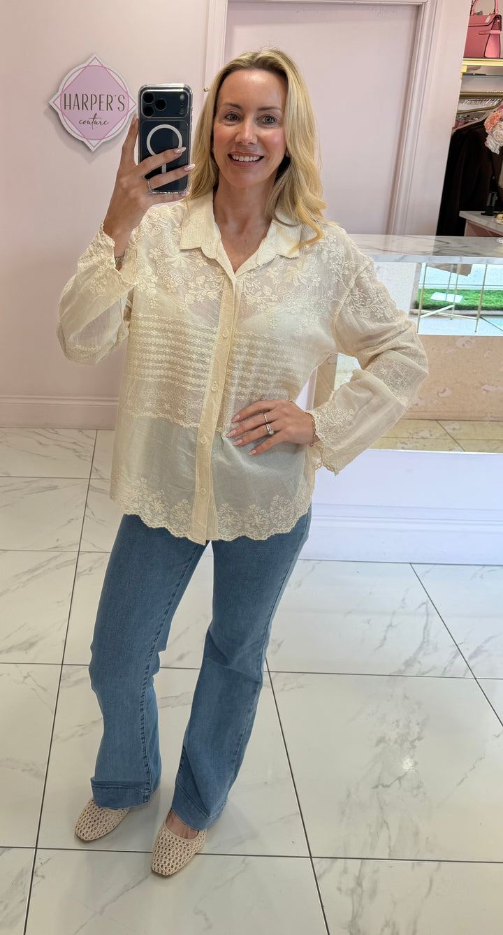 Faith Cream Embroidery Detail Shirt Blouse