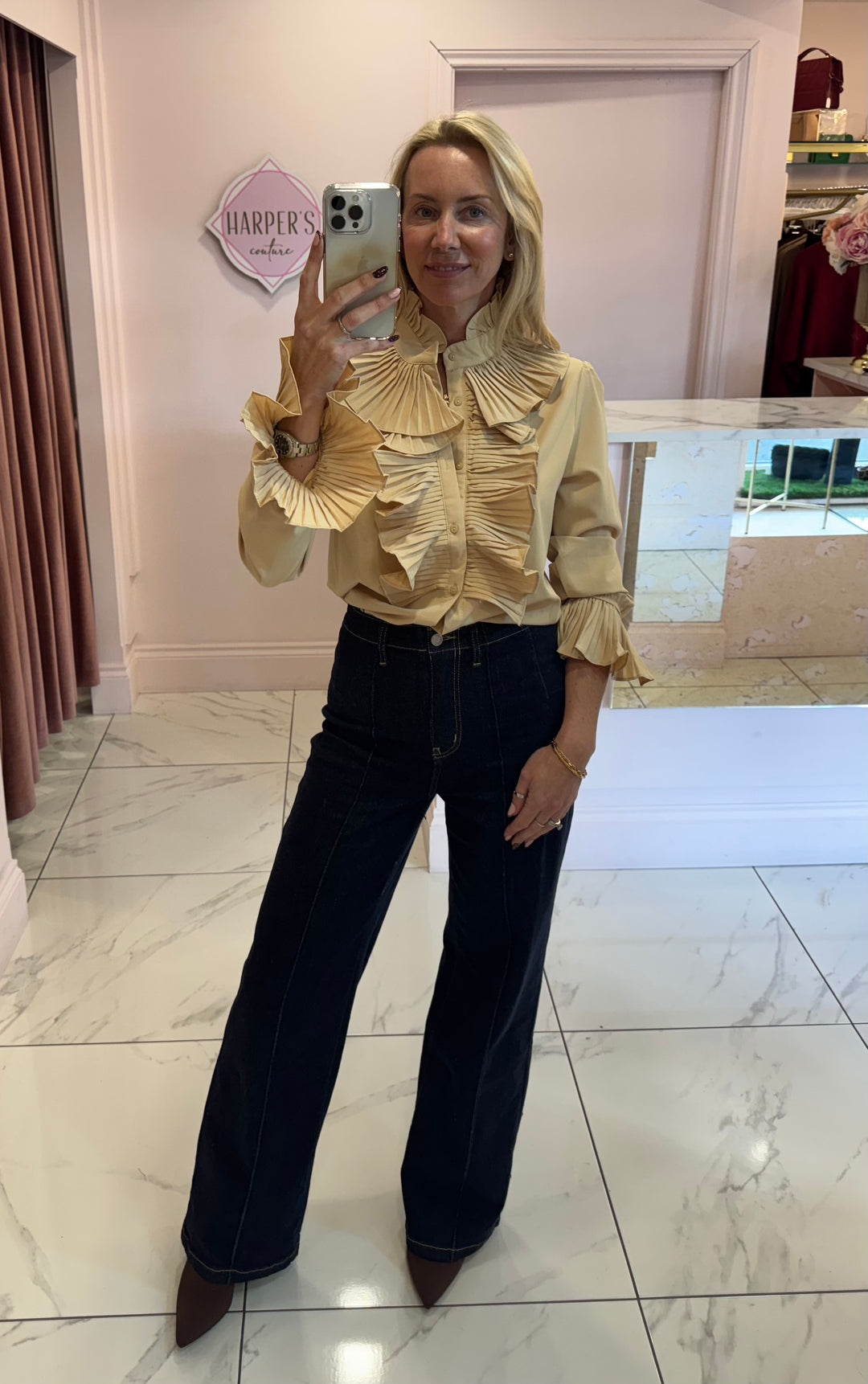 Ella Ruffle Front &amp; Cuff Detail Blouse
