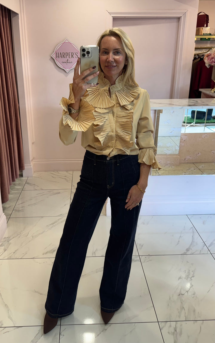 Ella Ruffle Front &amp; Cuff Detail Blouse
