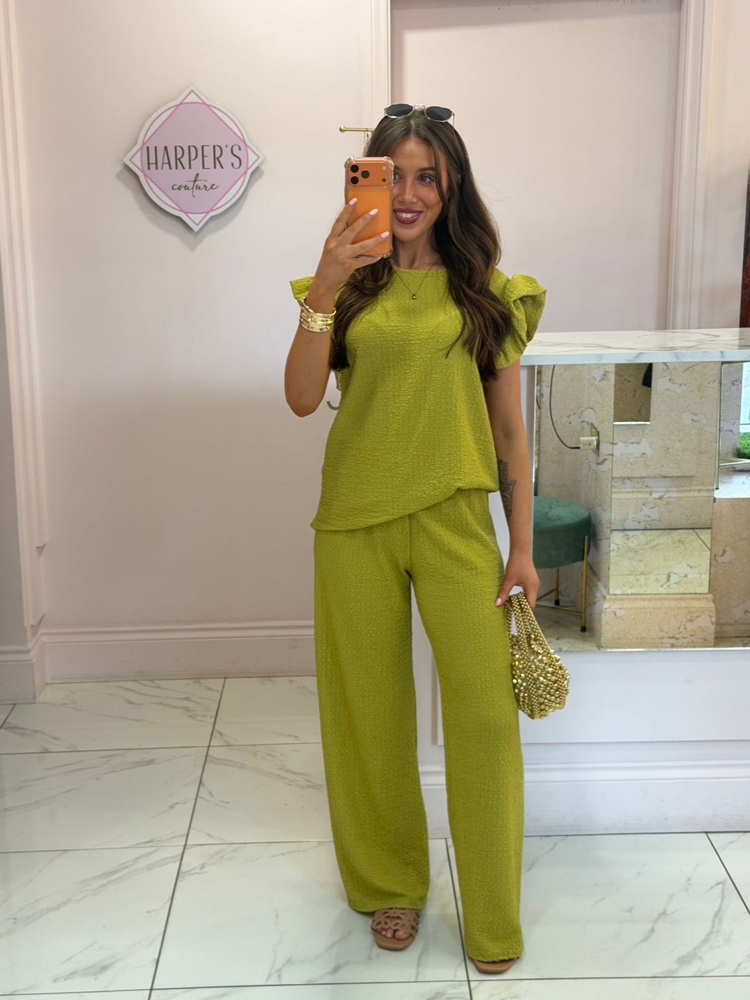 Amaya Ruffle Sleeve Top &amp; Trouser Co Ord Set