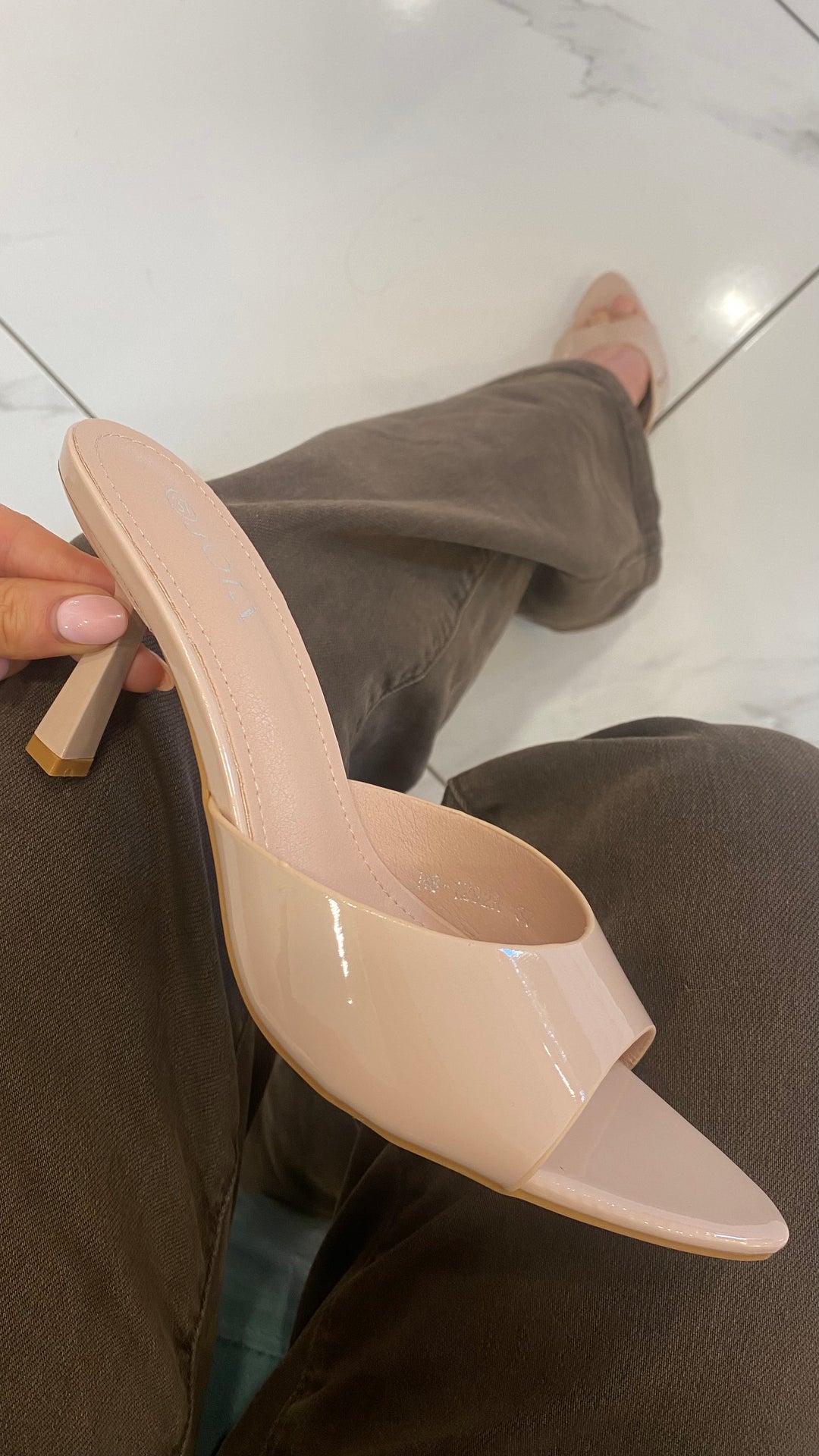Luna Nude Patent Kitten Heel mule