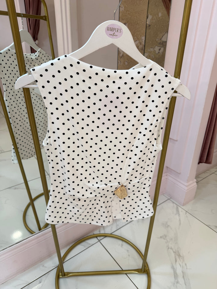 Beatrice Polka Dot Top With Gold Buckle Detail