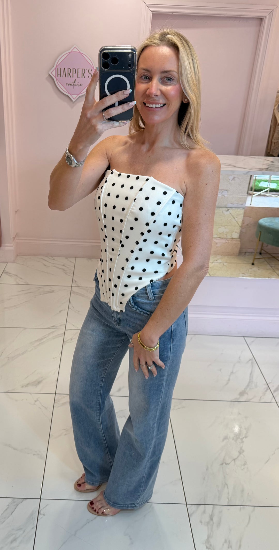 Dottie Polka Dot Lace Up Back Corset Top
