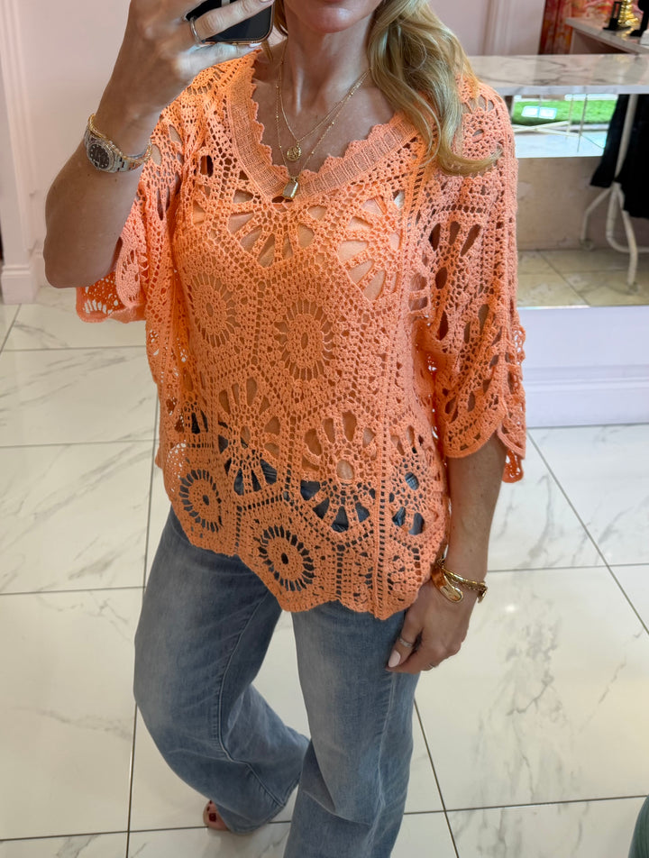 Esme Coral Crochet Top