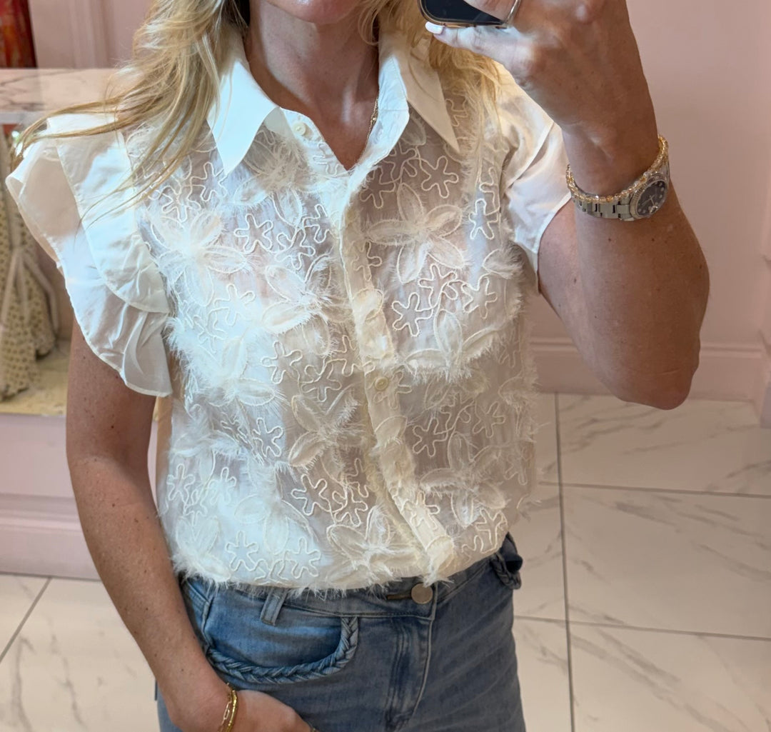 Yasmine Ruffle &amp; Floral Detail Shirt/Blouse