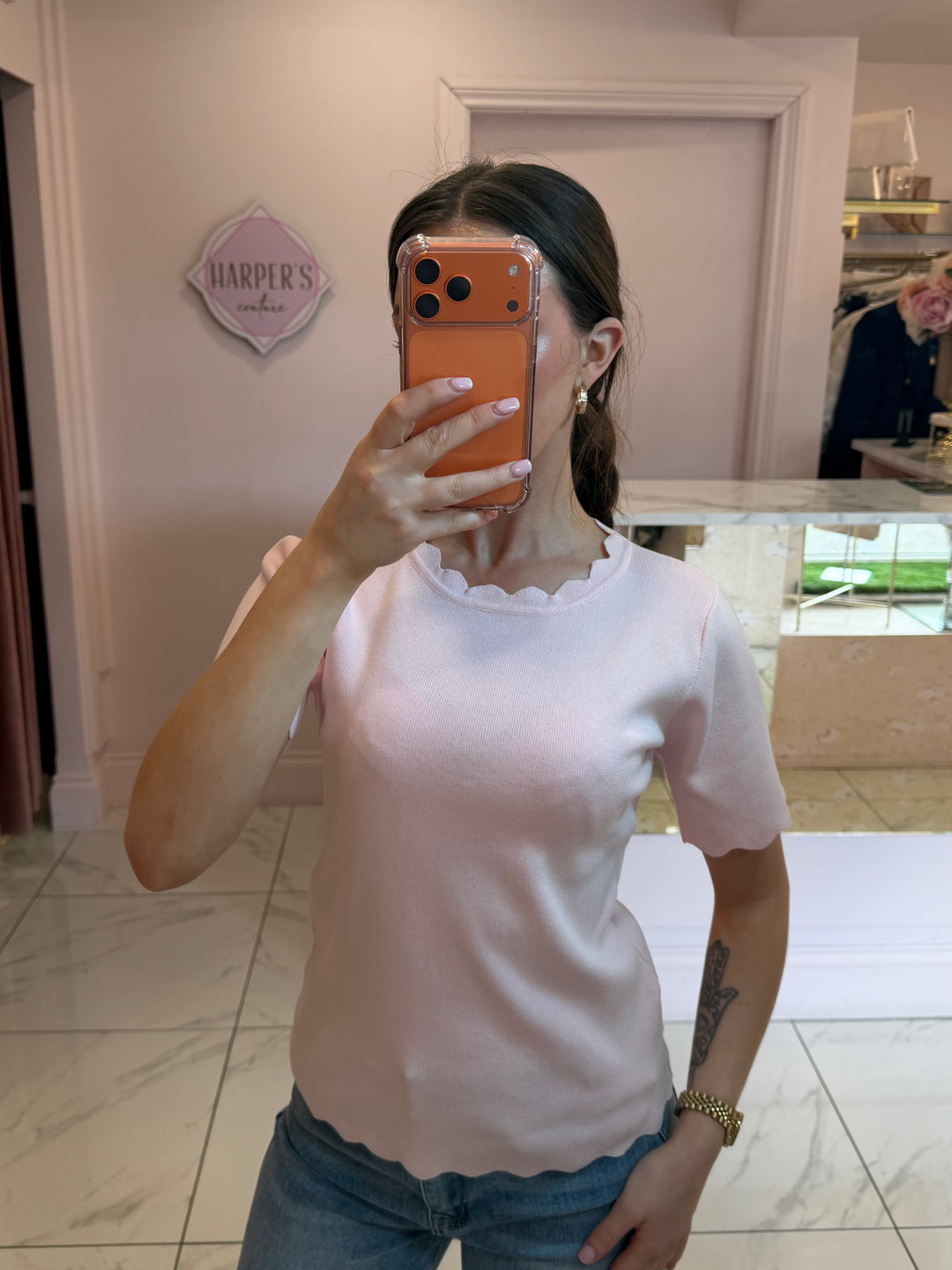 Pia Scallop Edge Fine Knit Top