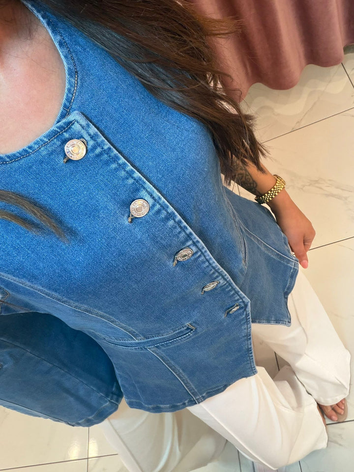 Elodie Denim Button Detail Waistcoat