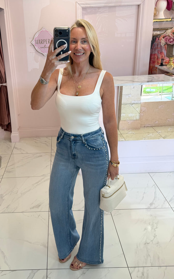 Pearl &amp; Stud Detail Stretch jeans