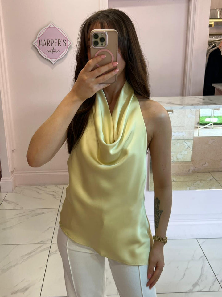 Sienna Satin Asymmetric Halter Neck Top