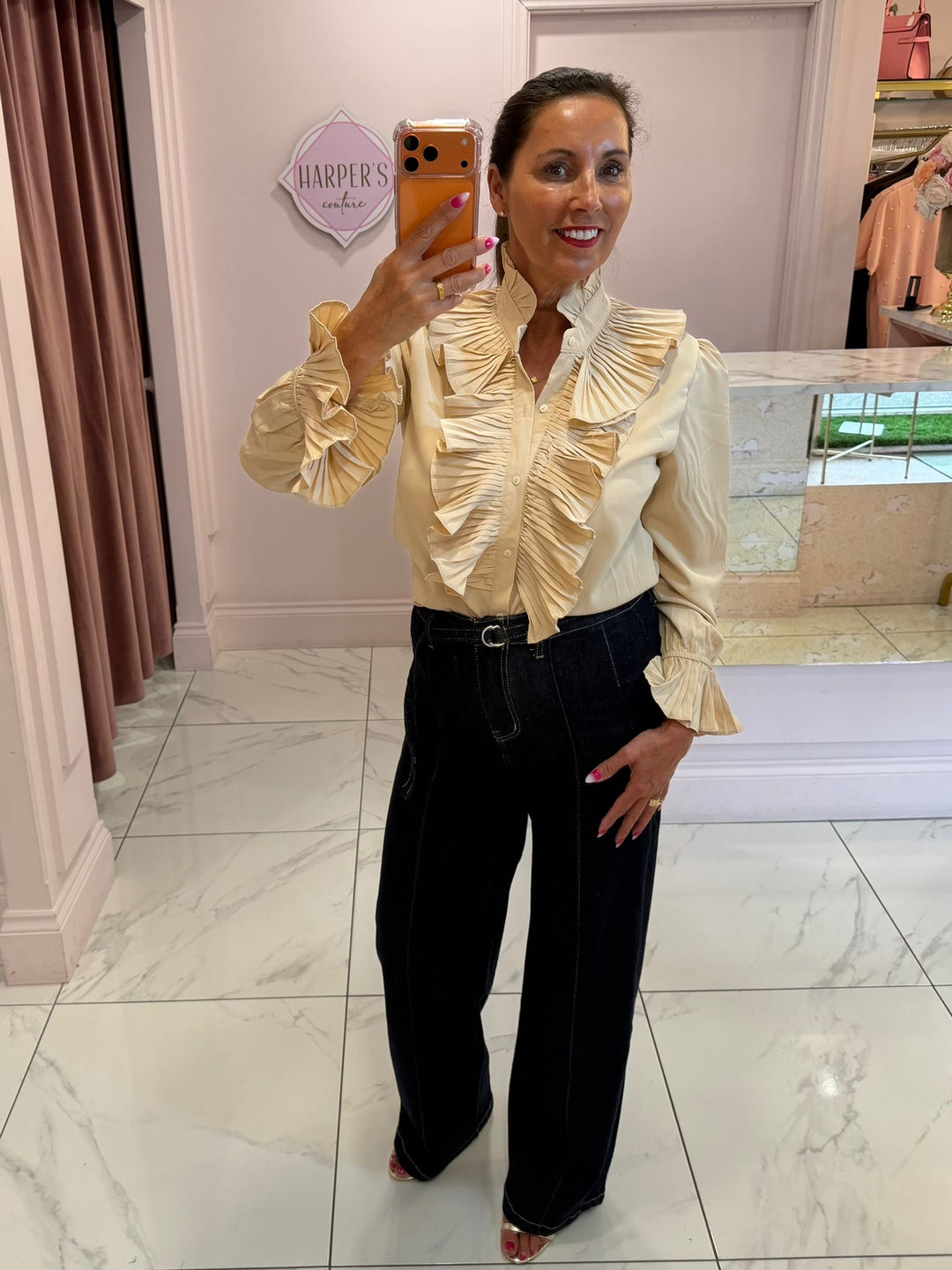 Ella Ruffle Front &amp; Cuff Detail Blouse
