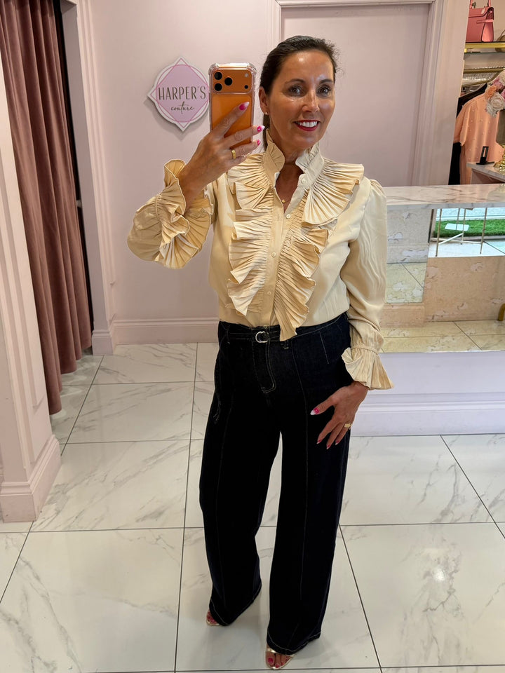 Ella Ruffle Front &amp; Cuff Detail Blouse