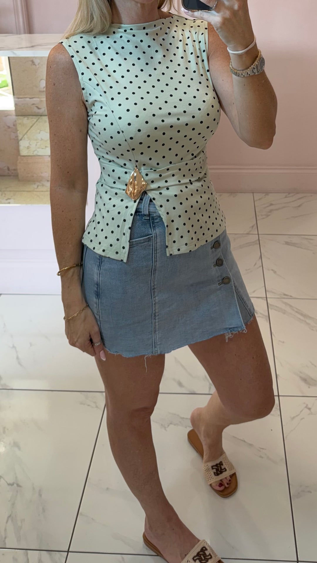 Saskia Soft Stretchy Denim Button Front Skort