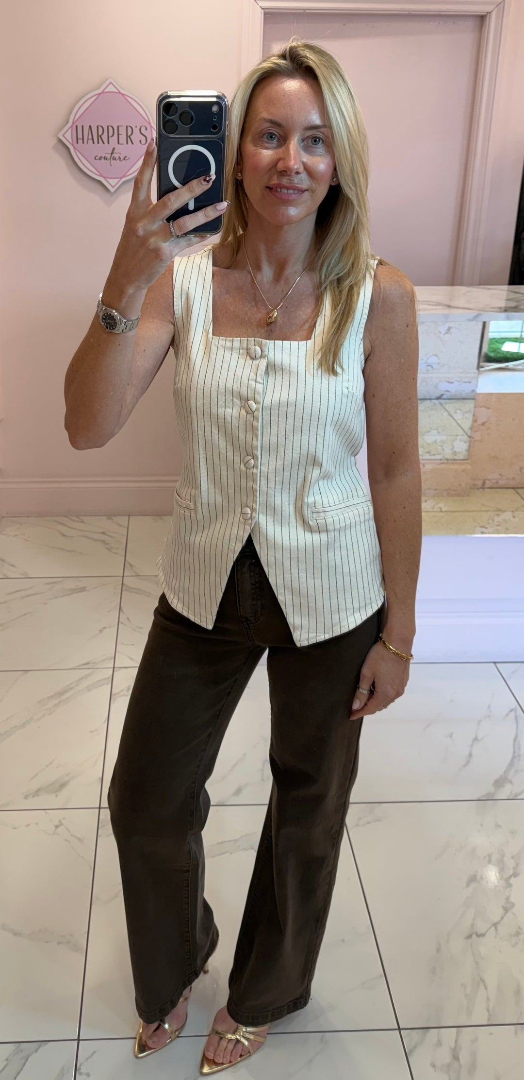Matilda Striped Detail Waistcoat With Detachable Tie Belt