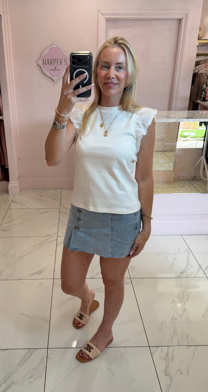 Saskia Soft Stretchy Denim Button Front Skort
