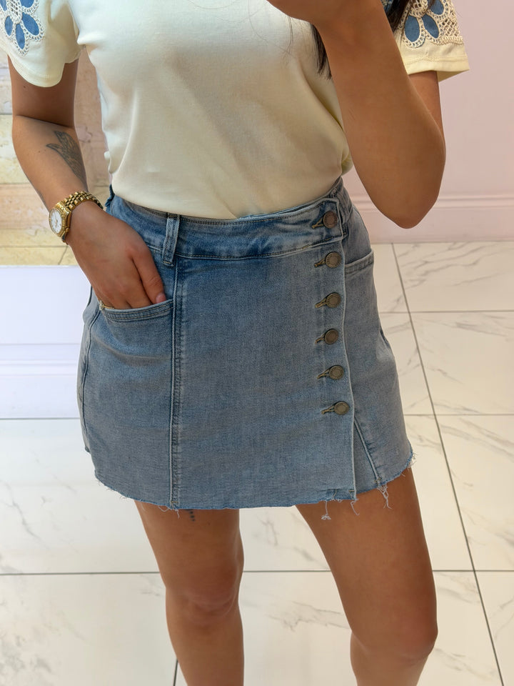Saskia Soft Stretchy Denim Button Front Skort