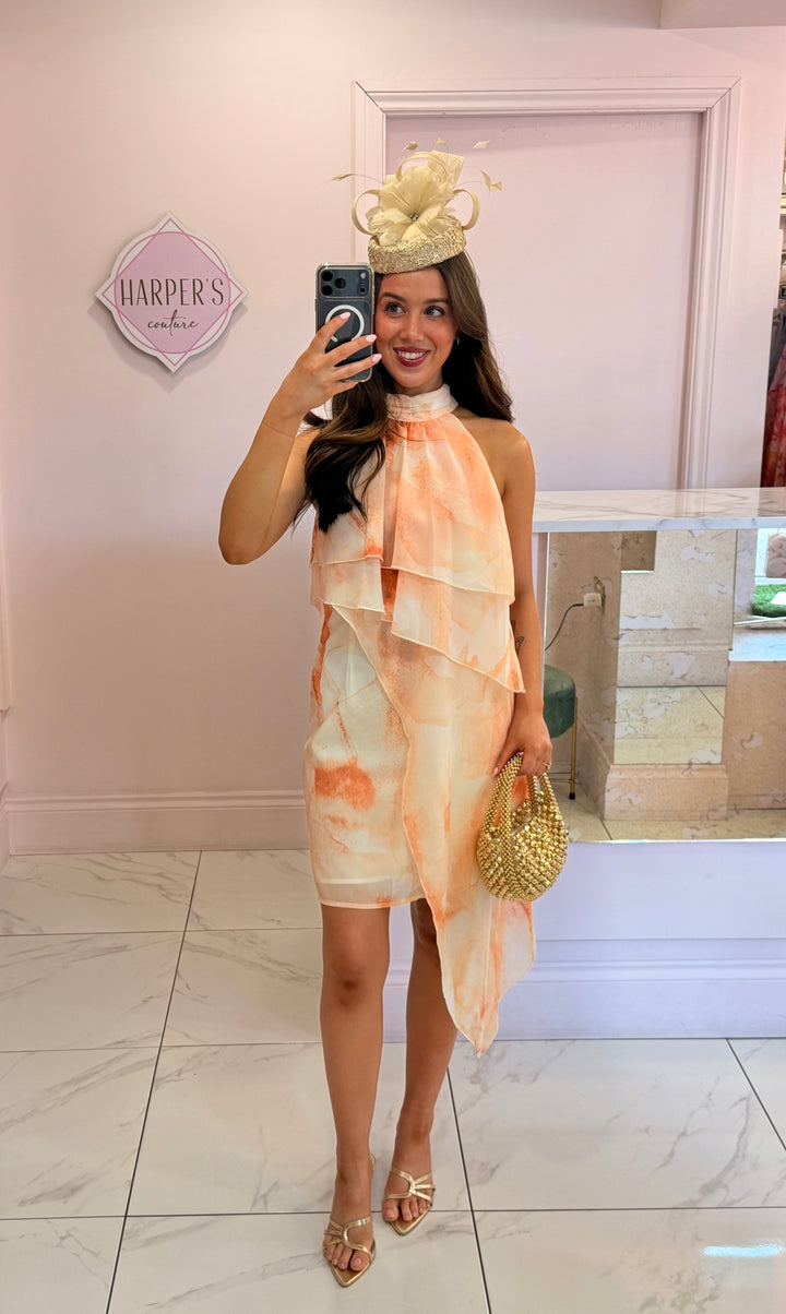 Neama Peach Layered Asymmetrical Dress