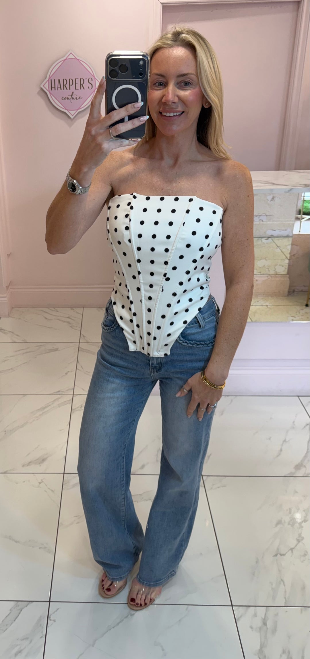 Dottie Polka Dot Lace Up Back Corset Top