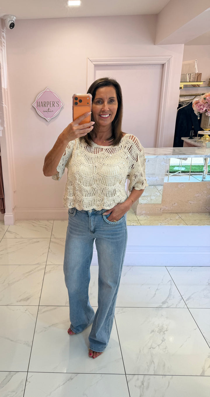 Jerry Sparkle Crochet Detail Top