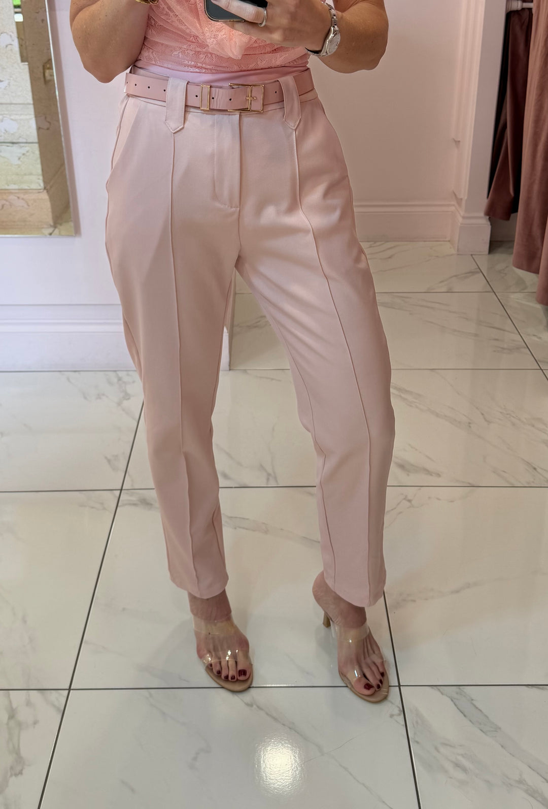 Izzy Tailored Tapered Leg Belted Trousers