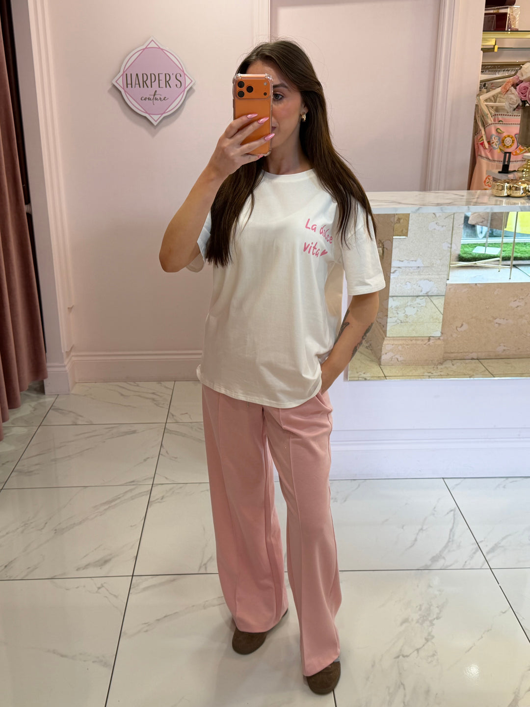 Dolce White &amp; Pink Printed Back T-Shirt