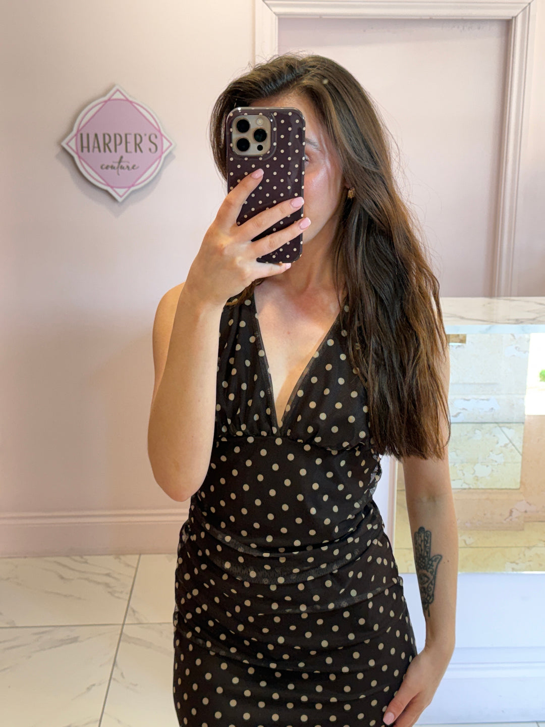 Abigail Chocolate Polka Dot Mesh Skirt &amp; Top Co Ord