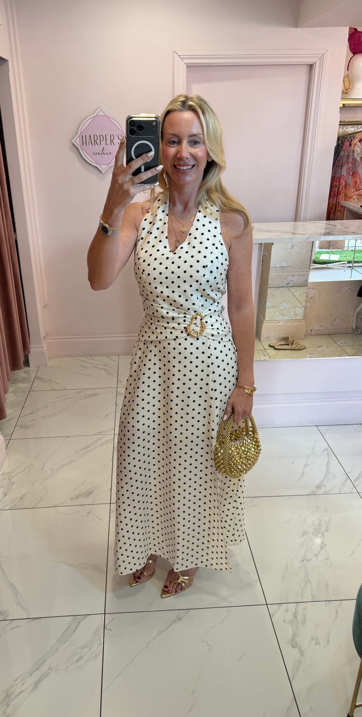 Carla Polka Dot Halter Neck Maxi Dress