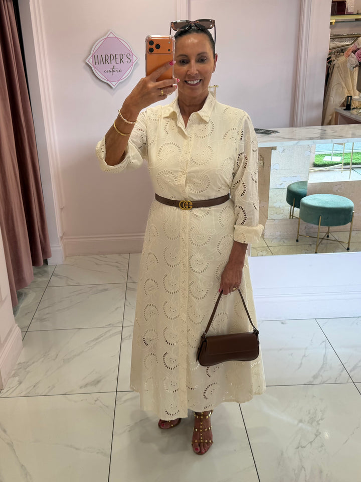 Posy Cream Broderie Anglais Print Dress