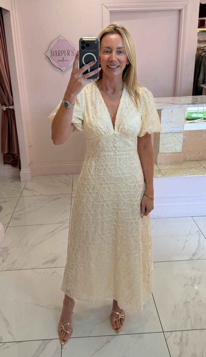 Elsa Cream Floral Embroidered Print Dress