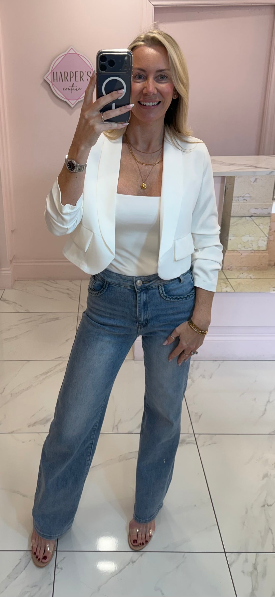 Gabby Cropped Ruched Sleeve Blazer