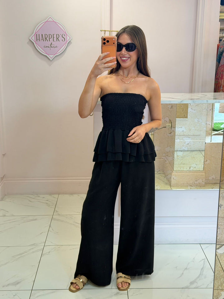 Bianca Black Bandeau Top &amp; Trousers Co Ord