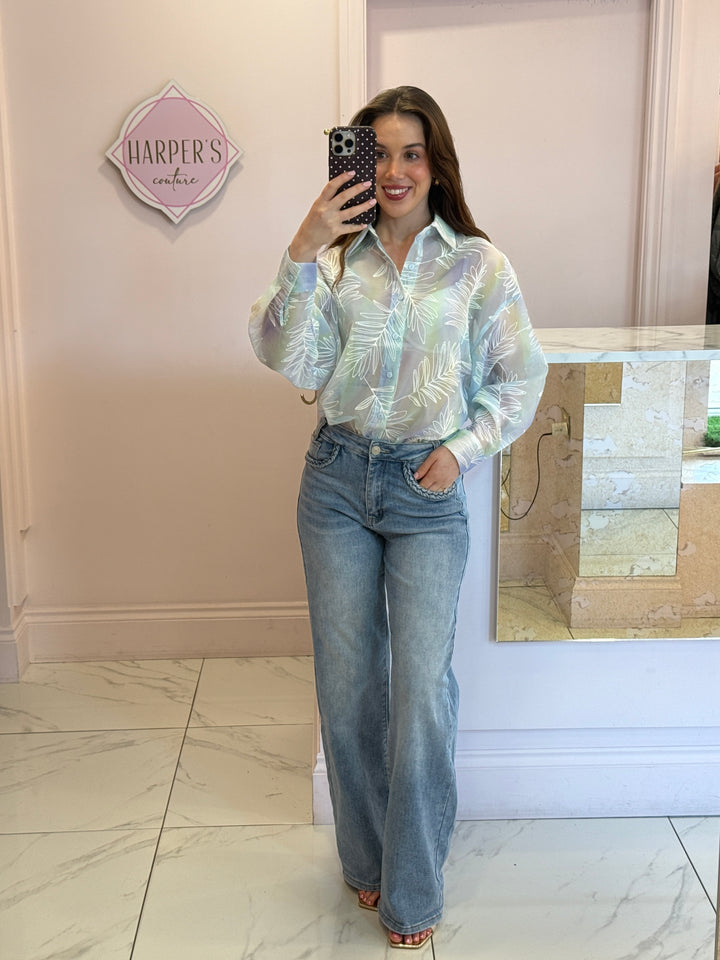 Elle Embroidered Leaf Detail Shirt/Blouse