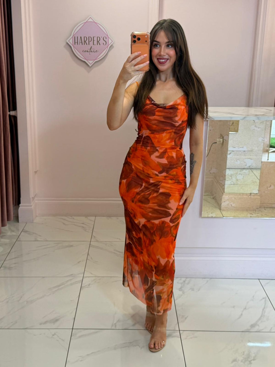 Minnie Mesh Print Cami Midi Dress