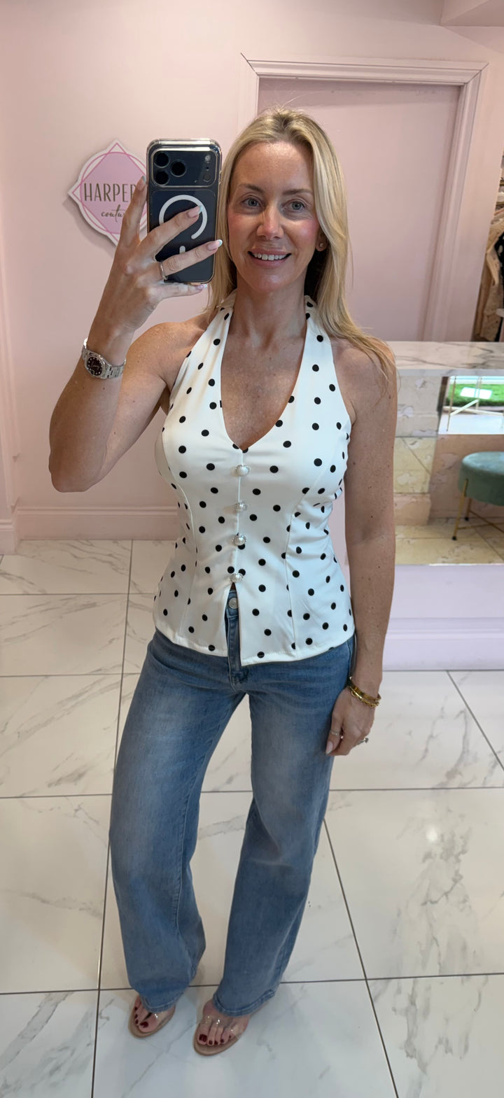 Ester Polka Dot Halterneck Top