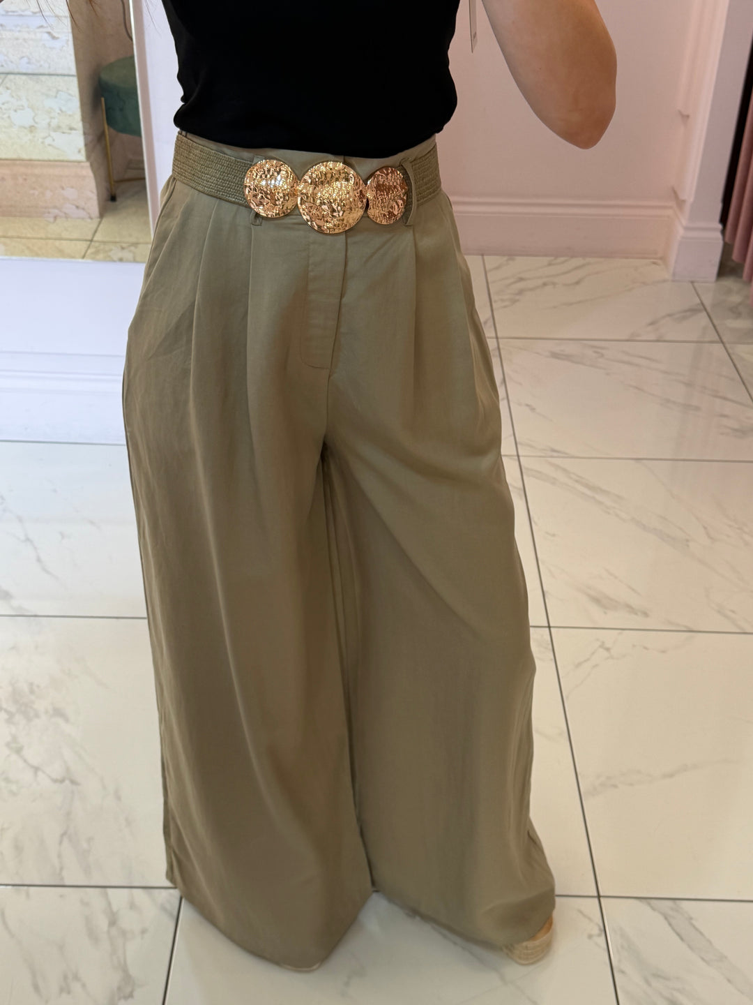Isla Linen Look Wide Leg Belted Trousers