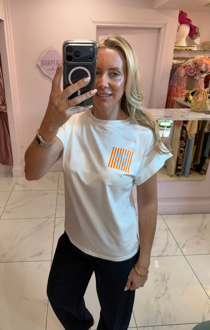Harper White Print Sleeve T-Shirt