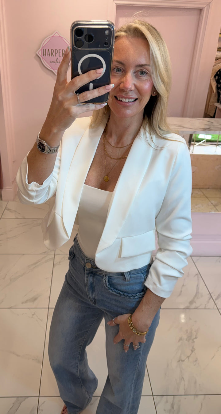 Gabby Cropped Ruched Sleeve Blazer