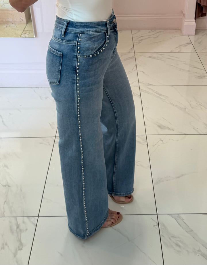 Pearl &amp; Stud Detail Stretch jeans