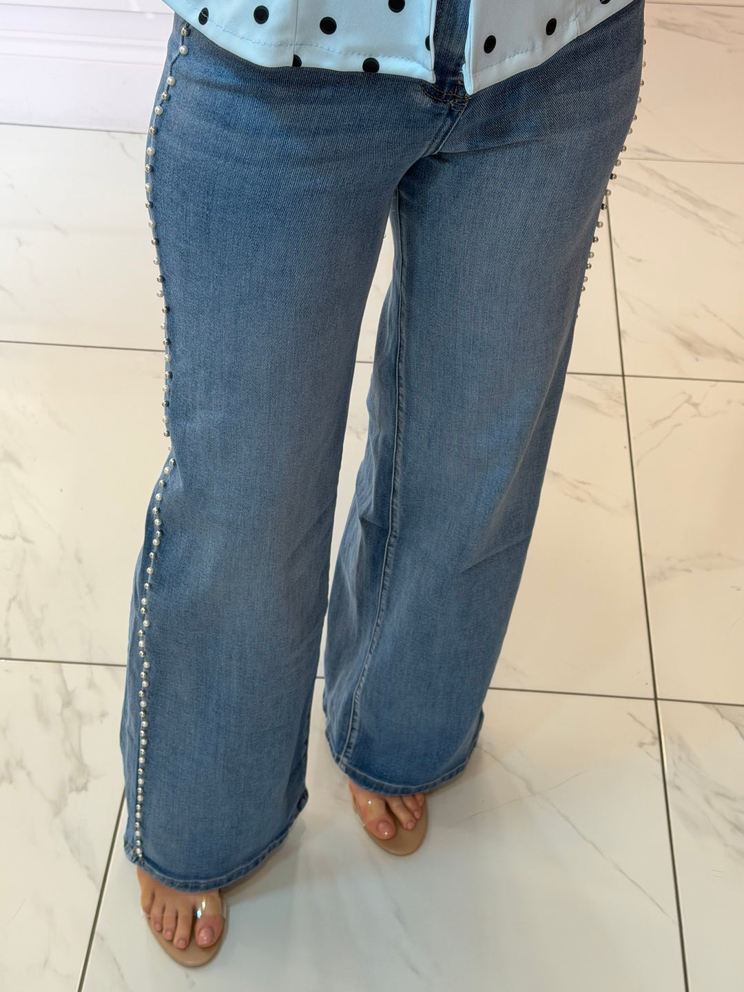 Pearl &amp; Stud Detail Stretch jeans
