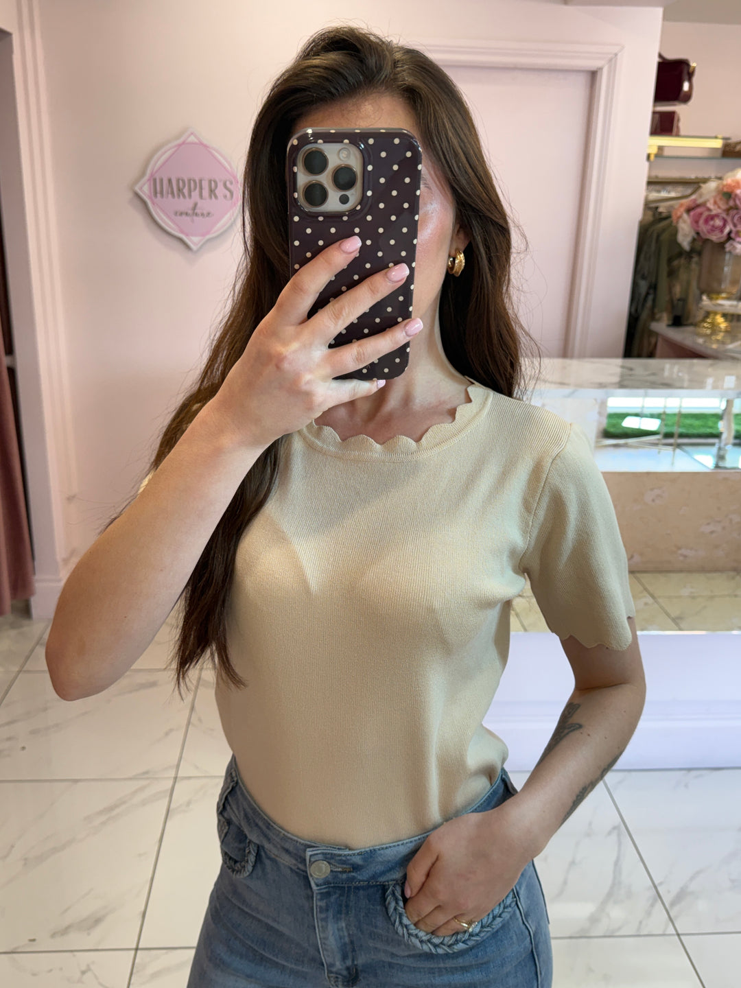 Pia Scallop Edge Fine Knit Top