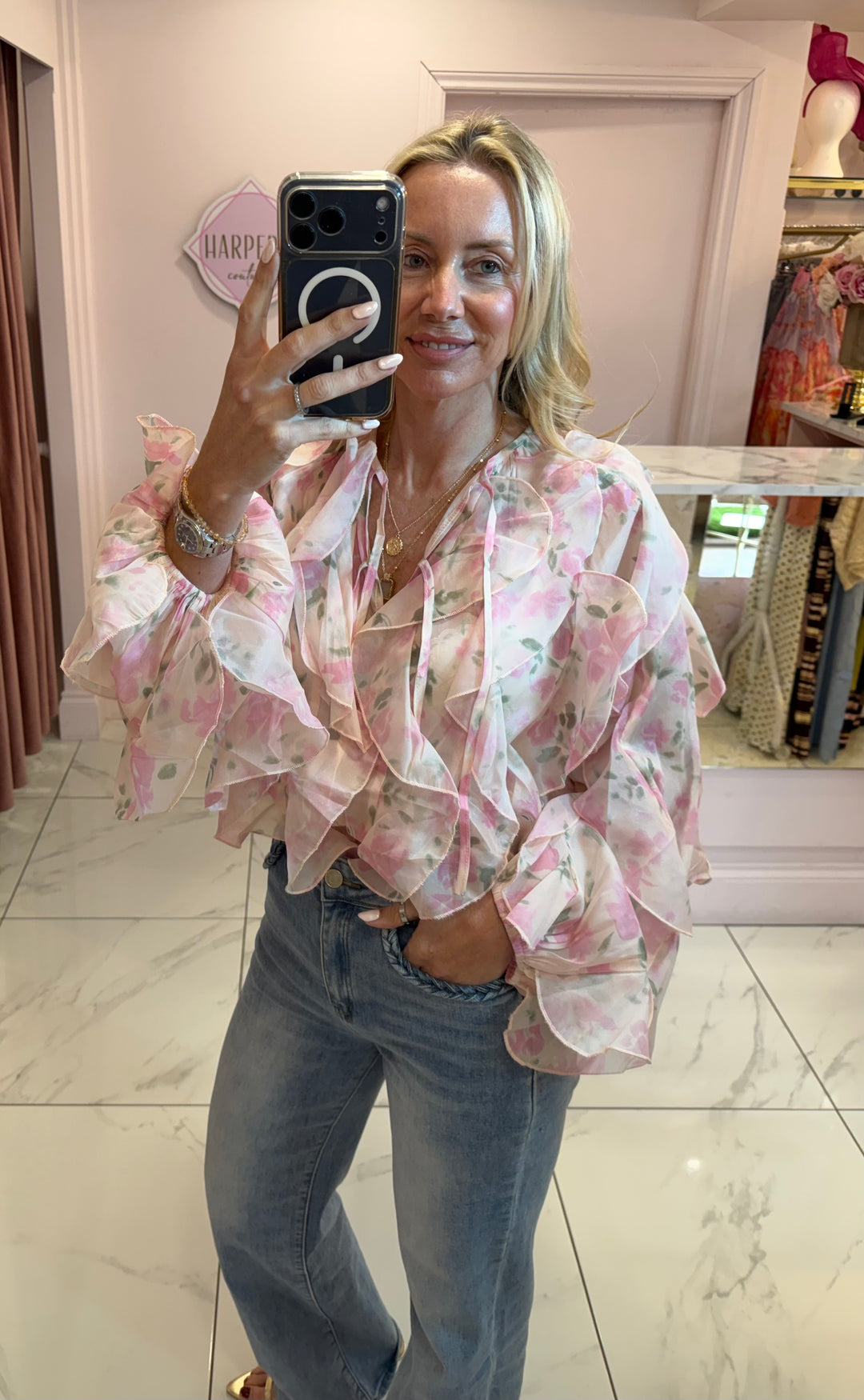 Lara Ruffle &amp; Floral Detail Shirt/Blouse
