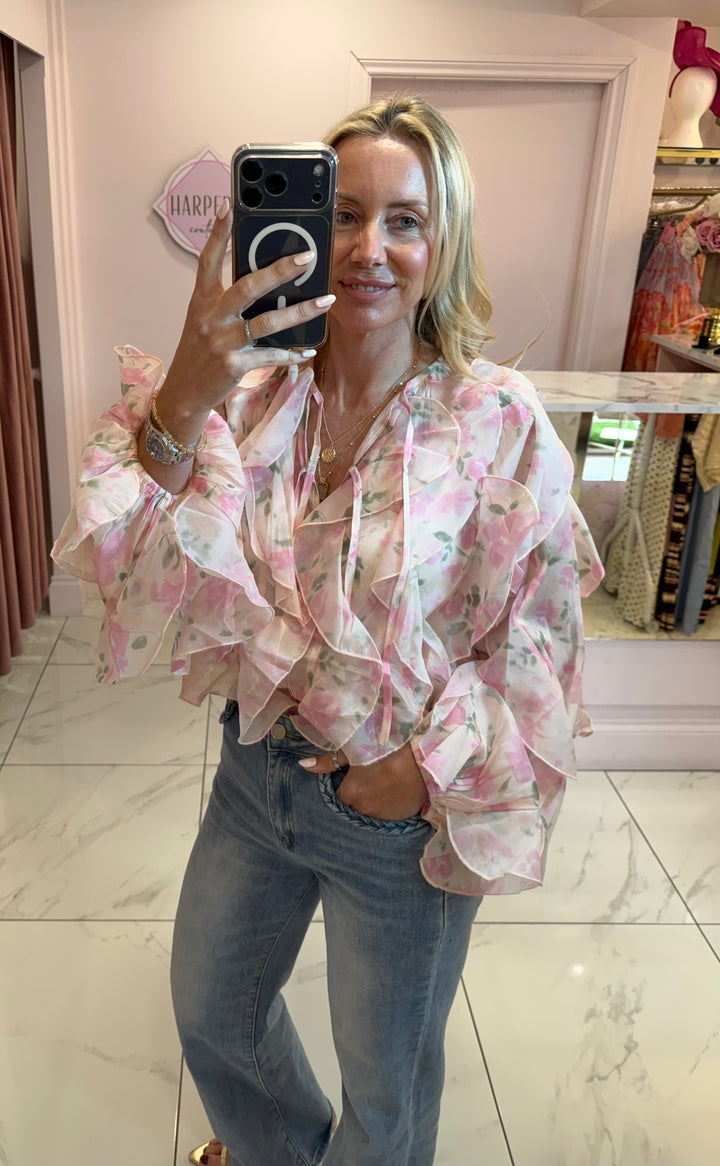 Lara Ruffle &amp; Floral Detail Shirt/Blouse