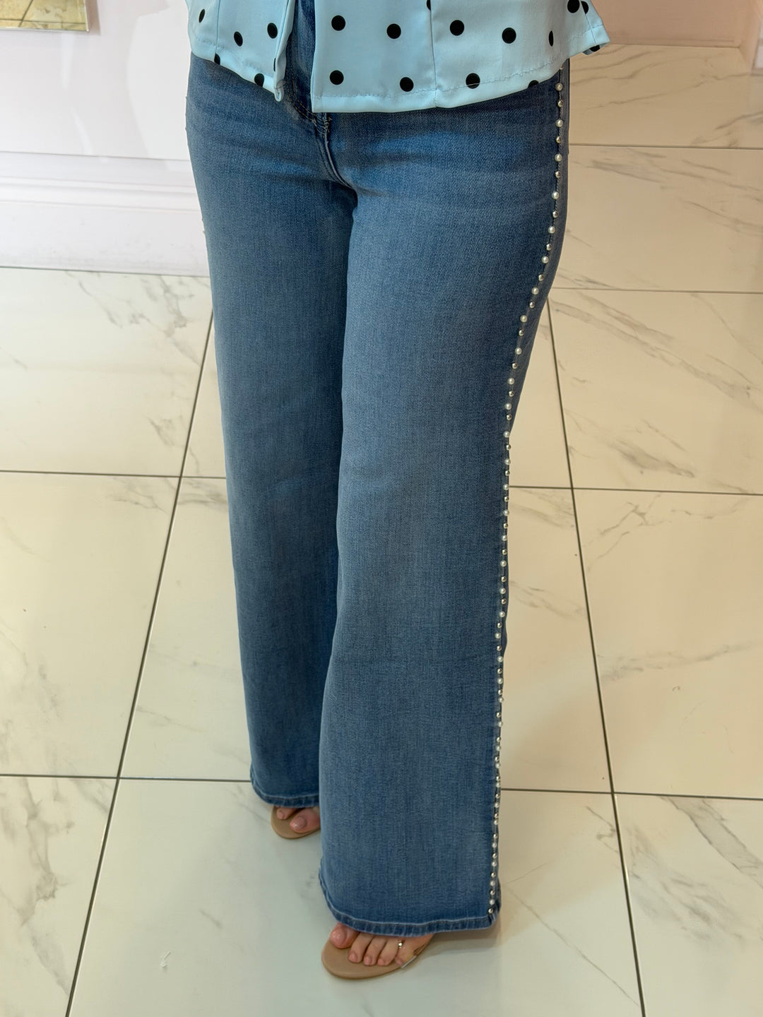 Pearl &amp; Stud Detail Stretch jeans