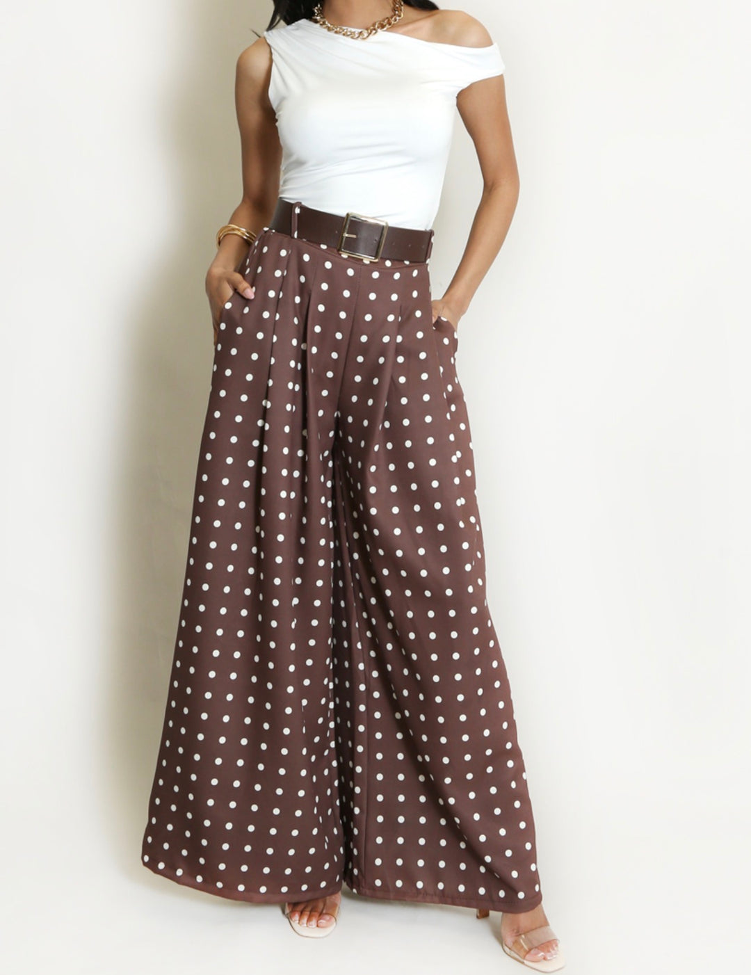 Petra Polka Dot Wide leg Belted Trouser