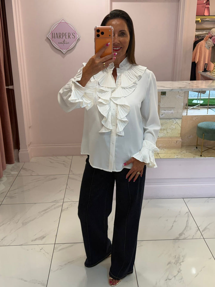 Ella Ruffle Front &amp; Cuff Detail Blouse