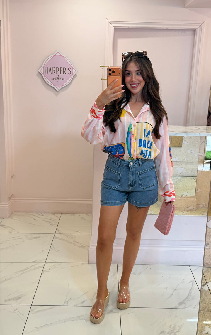 Katie Soft Stretchy Denim Front Pocket Shorts