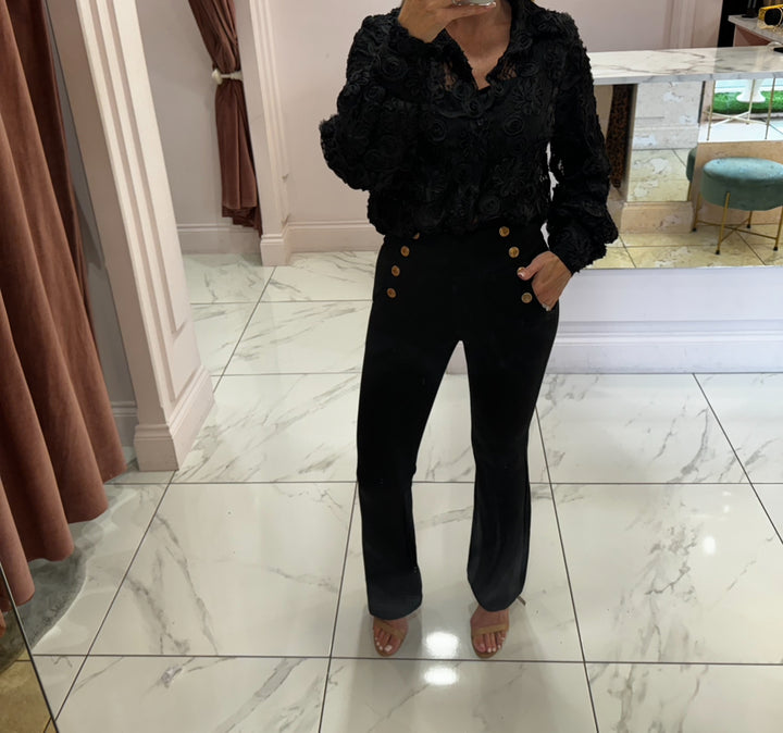Kyrie Black Gold Button Trousers