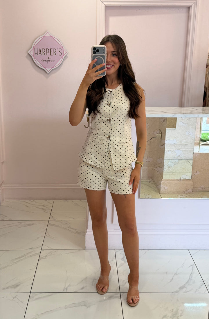 Lainey Denim Polka Dot Waistcoat &amp; Short Co Ord